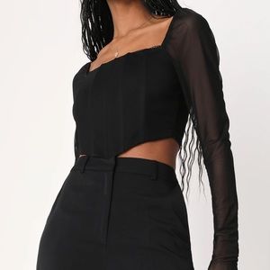 Lulu’s “Just Haven’t Met You Yet” Mesh Bustier Crop Top In Black Sz XL